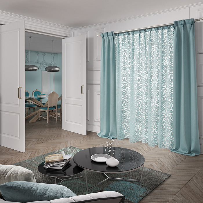 Salón con cortinas a medida